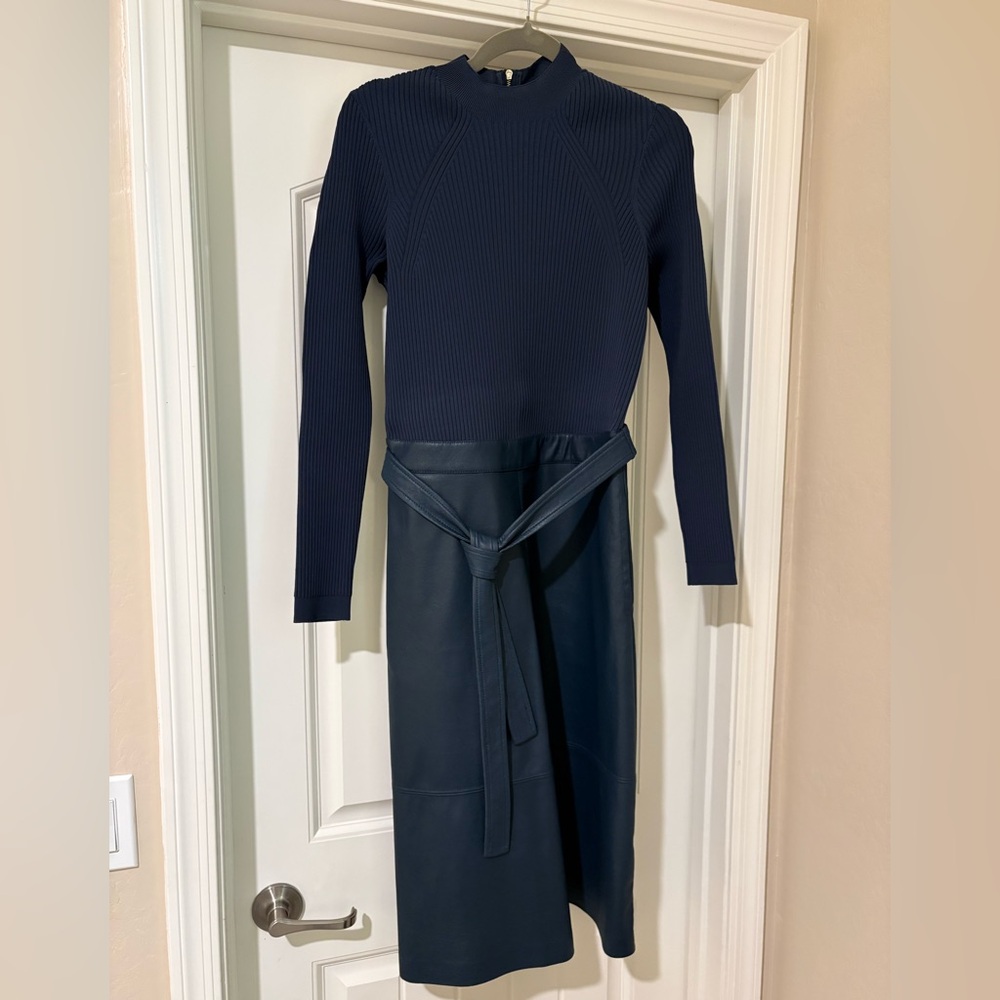 Ted Baker Mixed Media Sweater Dress Faux Leather Belted Pockets Sz 3